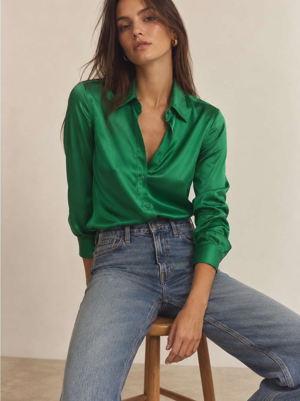 J. Crew Emerald Green Satin Button-Down Shirt